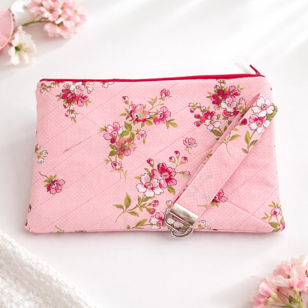 Floral Pink Quilted Women's Clutch w/ key fob